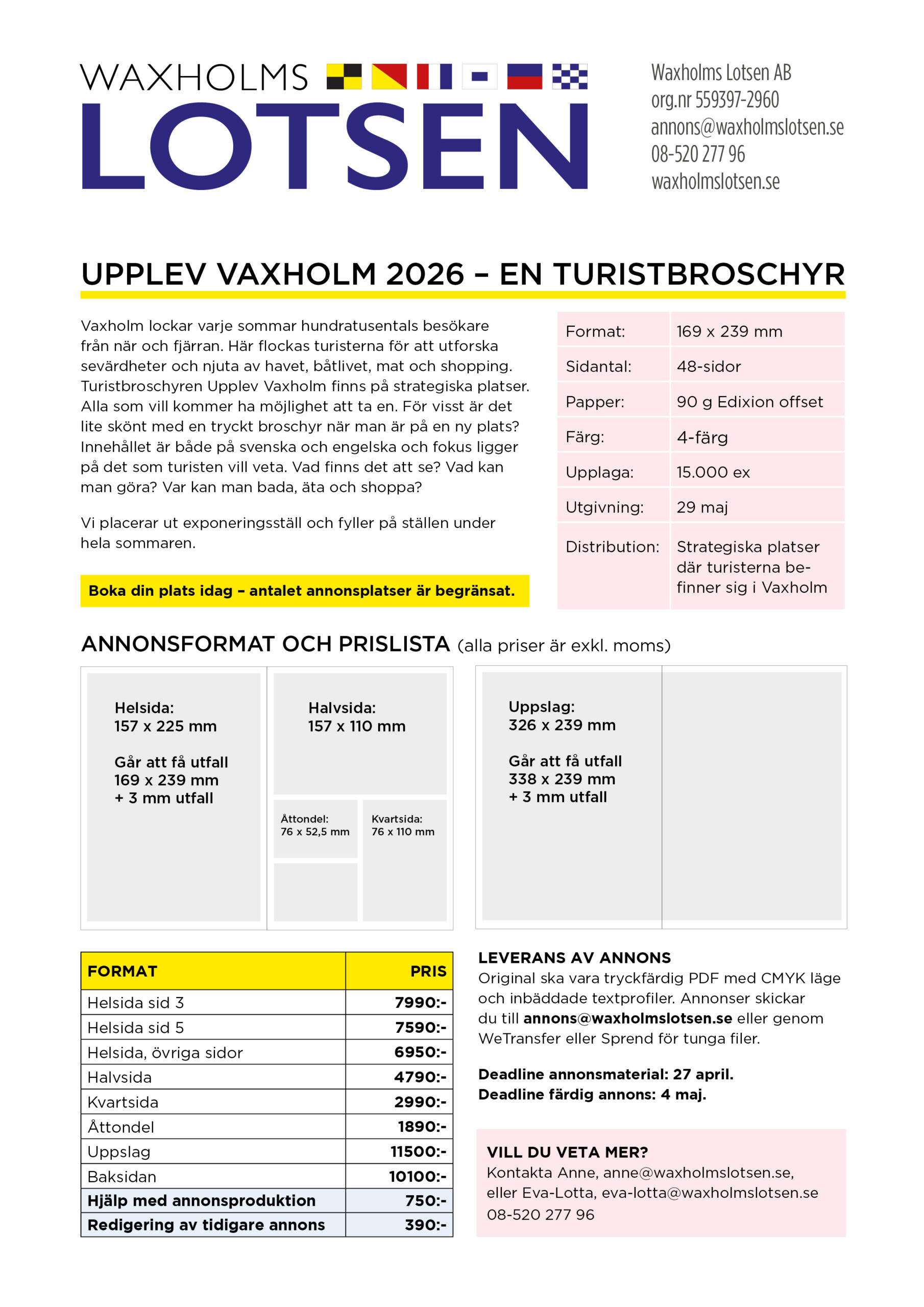 Prislista annonsplatser Upplev Vaxholm